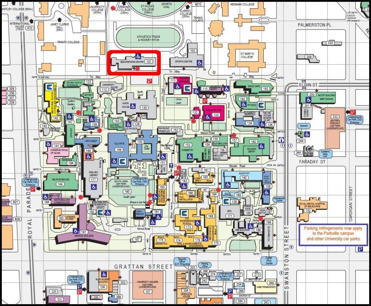 מפה של אוניברסיטת מלבורן.